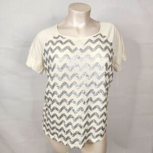 3/$25 Woman Within Off White Short Sleeve Silver Sequin Chevron Top Sz 1X